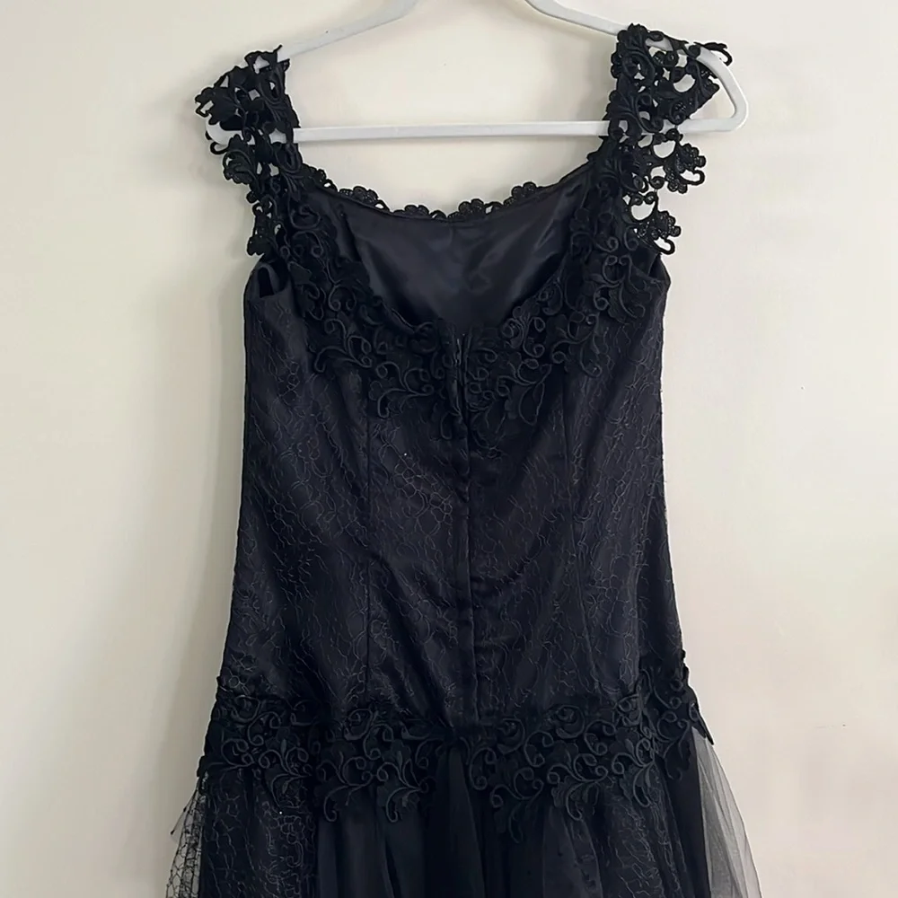 Vintage Loralie Black‎ Event Dress 80s Goth Punk Drop Waist Fairy Prom Halloween